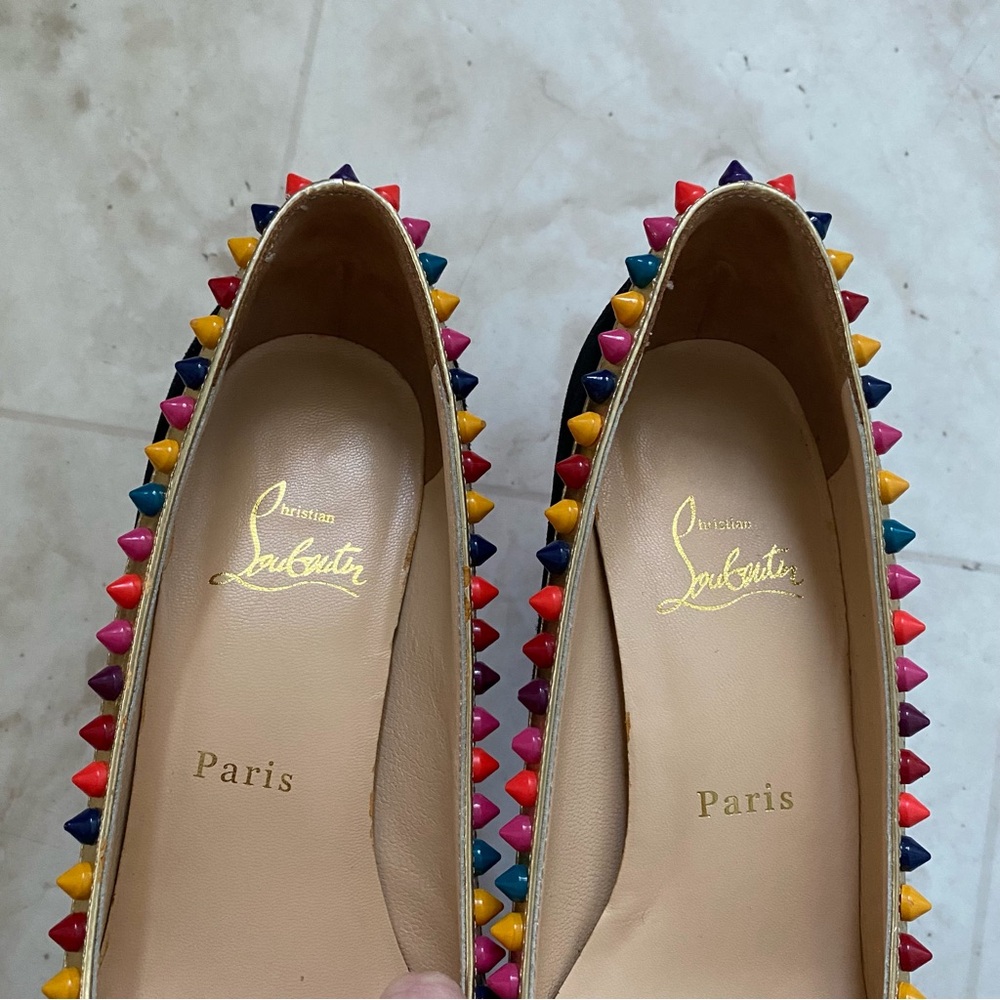 Christian Louboutin Multicolor Suede Leather Malabar Hill Spiked Pumps Heels 9 - Picture 10 of 13